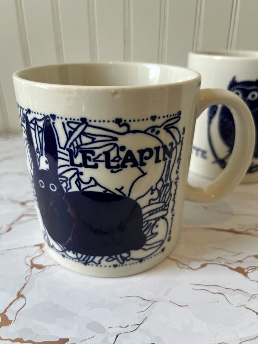 Taylor & Ng 1978 La Lapin Rabbit Mug | San Francisco | Japan | blue & white EUC